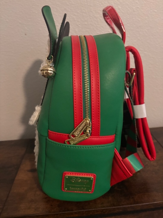 Loungefly Disney Mickey Mouse Elf Holiday Christmas Santa Red Green Backpack main image 2
